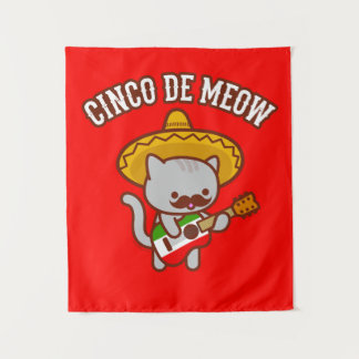 Cinco de Mayo Party Tapestry: "CINCO DE MEOW" Cat Tapestry
