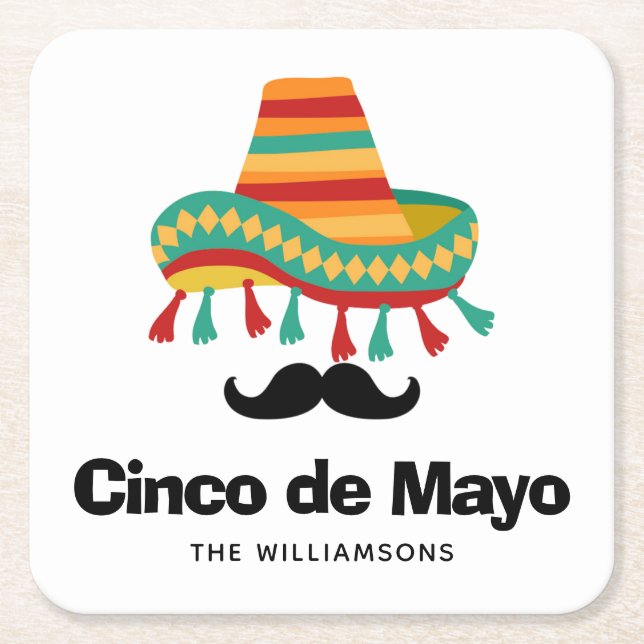 Cinco de Mayo Personalized Square Paper Coaster (Front)