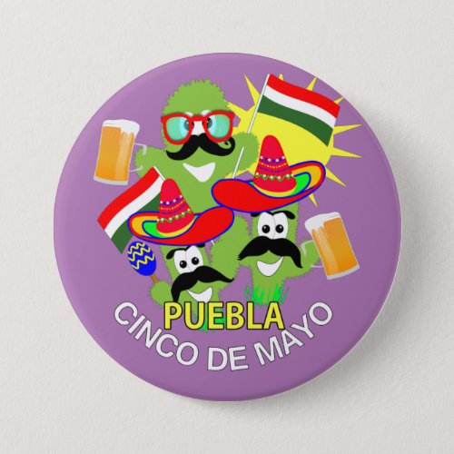 Cinco De Mayo Puebla Mexican Cactus Fiesta Graphic Button