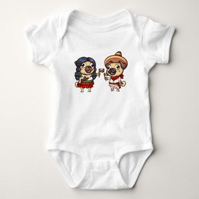 Cinco De Mayo Pugs Baby Bodysuit (Front)