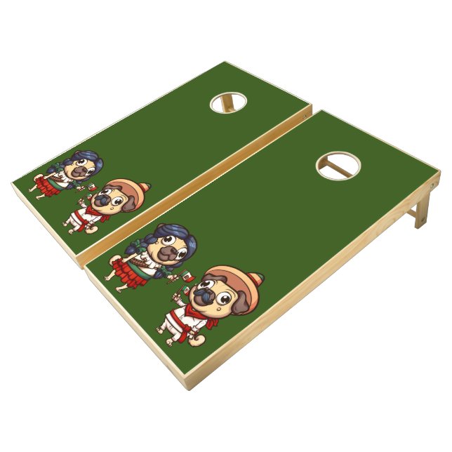 Cinco De Mayo Pugs Cornhole Set (Angled)