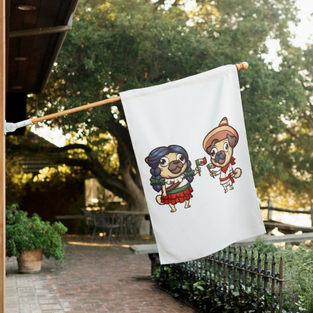 Cinco De Mayo Pugs House Flag (In SItu)