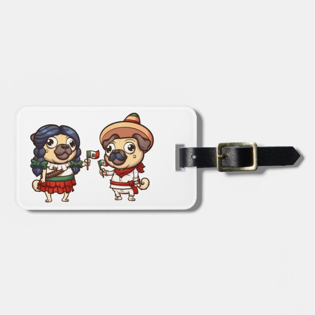 Cinco De Mayo Pugs Luggage Tag (Front Horizontal)