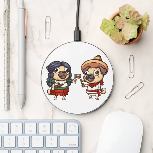 Cinco De Mayo Pugs Wireless Charger (Desk)