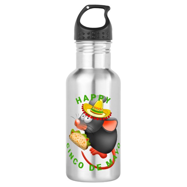 cinco de mayo rat stainless steel water bottle (Front)