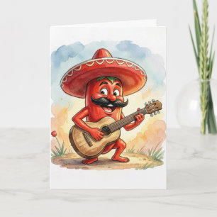 Cinco de Mayo Red Chili Pepper Guitarist Card
