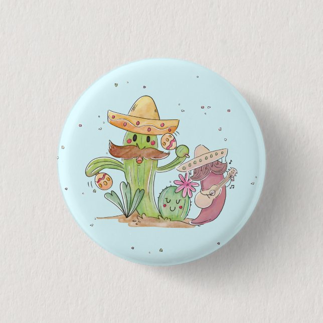 Cinco de Mayo Singing Cactus and Pepper Mariachis Button (Front)