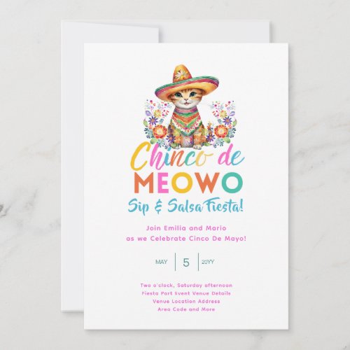 Cinco De Mayo Sip and Salsa Funny Cat FIESTA      Invitation