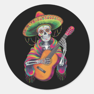 Cinco De Mayo Skeleton Skull Fiesta Guitar Classic Round Sticker