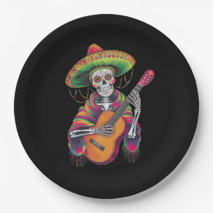 Cinco De Mayo Skeleton Skull Fiesta Guitar Paper Plates