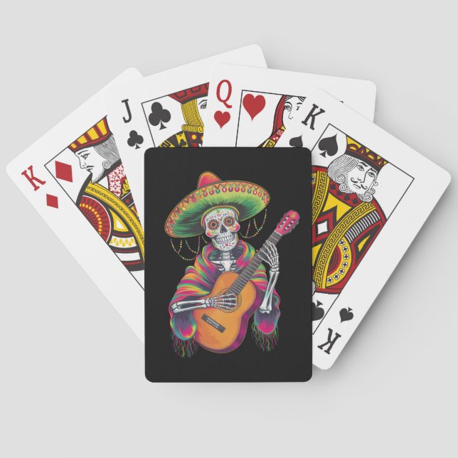 Cinco De Mayo Skeleton Skull Fiesta Guitar Poker Cards (Back)