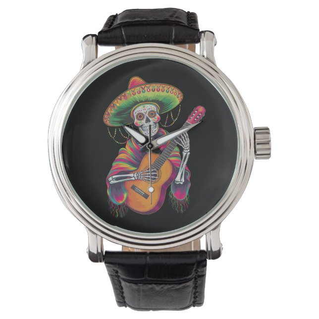 Cinco De Mayo Skeleton Skull Fiesta Guitar Watch (Front)