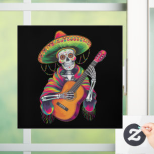 Cinco De Mayo Skeleton Skull Fiesta Guitar Window Cling