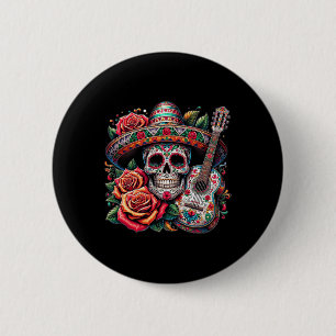 Cinco De Mayo Skull Sombrero Fiesta Mexican Skull  Button