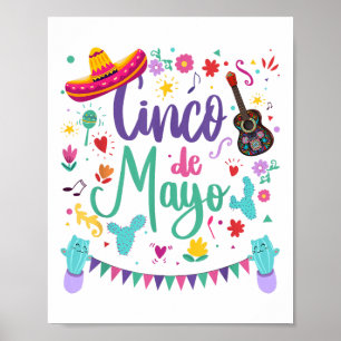 Cinco De Mayo Sombrero Guitar,cactus Fiesta For Wo Poster