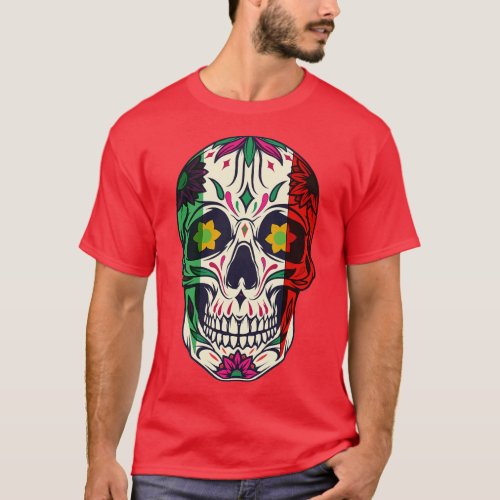 Cinco de Mayo Sugar Skull Mexican Flag Stripes Cal T_Shirt