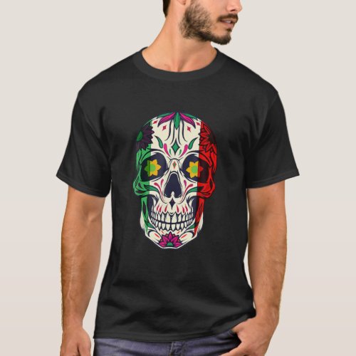 Cinco De Mayo Sugar Skull Mexican Flag Stripes Cal T_Shirt