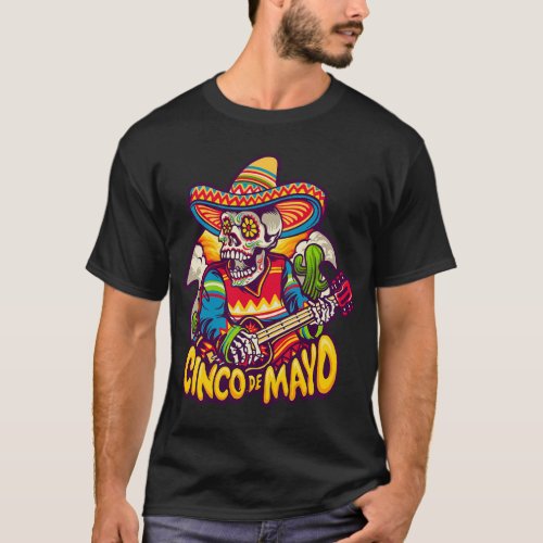 Cinco De Mayo Sugar Skull With Mexican Sombrero  f T_Shirt