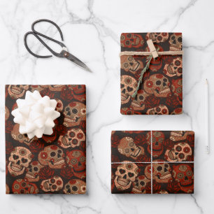 Cinco de Mayo Sugar Skulls Roses Wrapping Paper Sheets