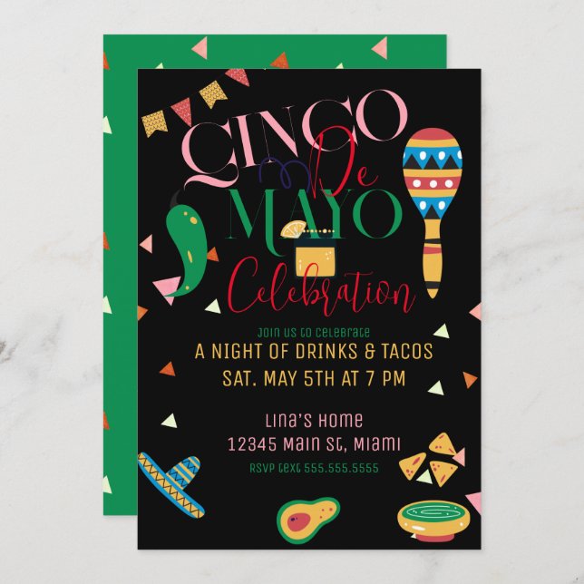 Cinco De Mayo Taco Party Colorful Celebration B Invitation (Front/Back)