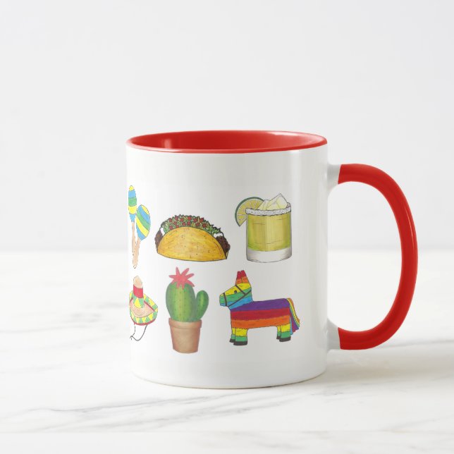 Cinco de Mayo Taco Piñata Cactus Sombrero Maracas Mug (Right)