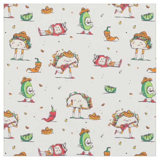 cinco de mayo tacos kawaii mexican fabric