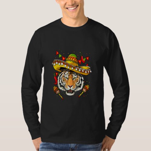 Cinco De Mayo Tiger Mexican Lover Sombrero Tiger T_Shirt