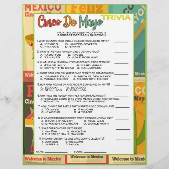Cinco De Mayo Trivia Game Letterhead (Front)