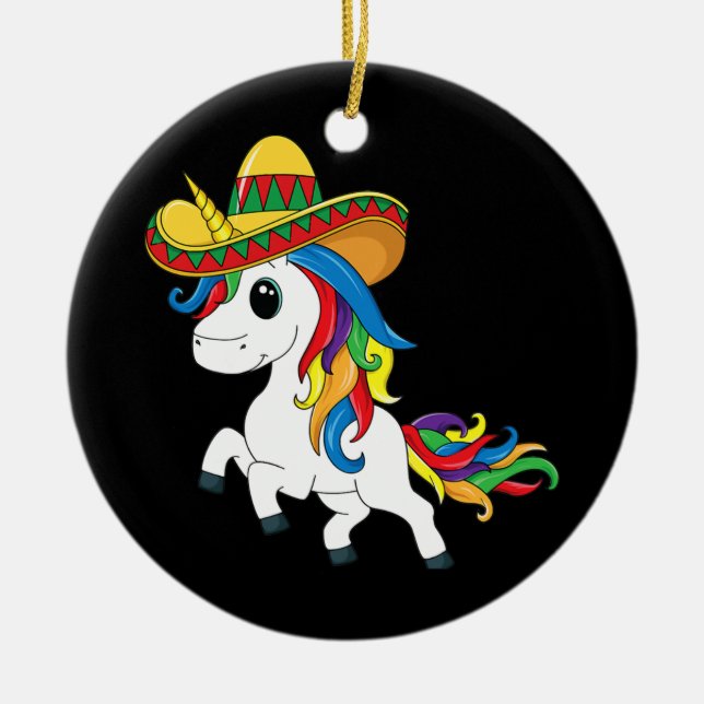 Cinco De Mayo Unicorn Mexico Sombrero Hat Costume Ceramic Ornament (Front)