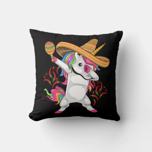 Cinco De Mayo Unicorn Mexico Sombrero Hat Costume Throw Pillow