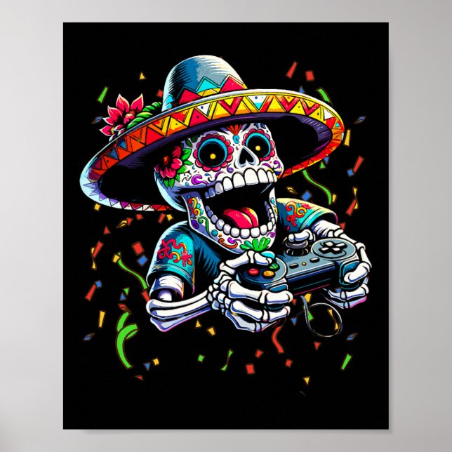 Cinco De Mayo Video Gaming Controller Sugar Skull  Poster (Front)