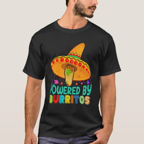 Cinco De Mayo Vintage Mexican Powered By Burritos  T_Shirt