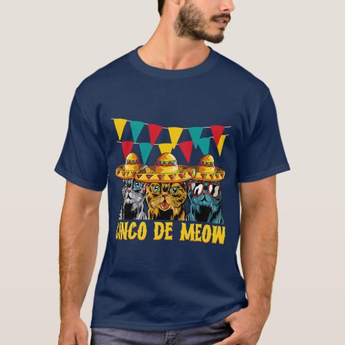 Cinco De Meow Cats Cinco De Mayo Mexico  retro T_Shirt