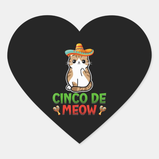 Cinco De Meow Cute Cinco De Mayo Sombrero Taco Cat Heart Sticker (Front)