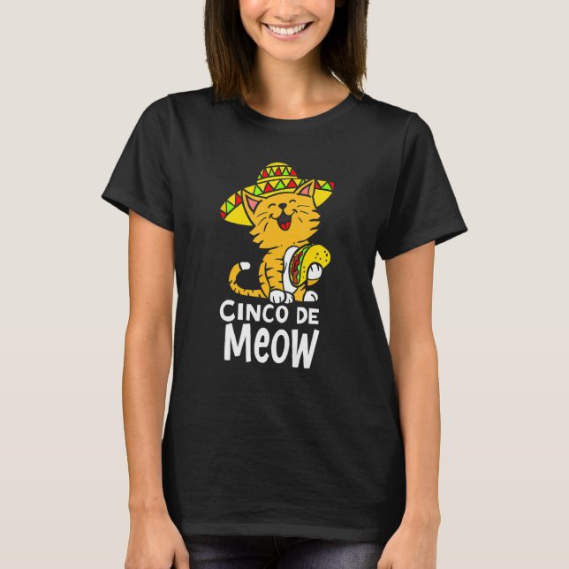 Cinco De Meow Cute Cinco De Mayo Sombrero Taco Cat T-Shirt (Front)