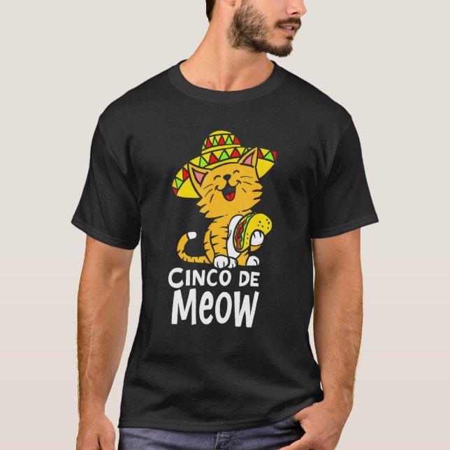 Cinco De Meow Cute Cinco De Mayo Sombrero Taco Cat T-Shirt (Front)
