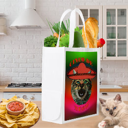 Cinco De Meow Gray Cat Cinco De Mayo Mexico Reuse Grocery Bag