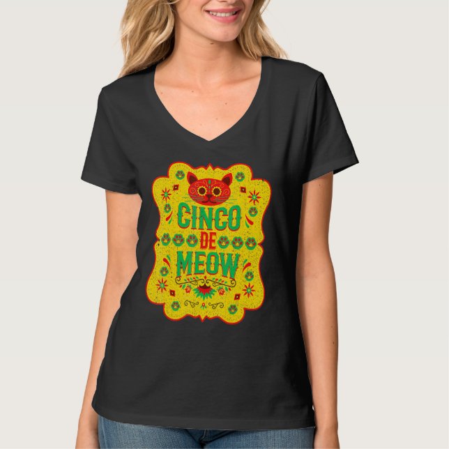 Cinco De Meow Mayo Floral Cute Cat Mexican Fiesta  T-Shirt (Front)