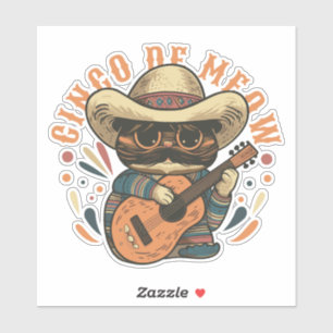 CINCO DE MEOW MEXICAN CAT WITH GUITAR STICKER