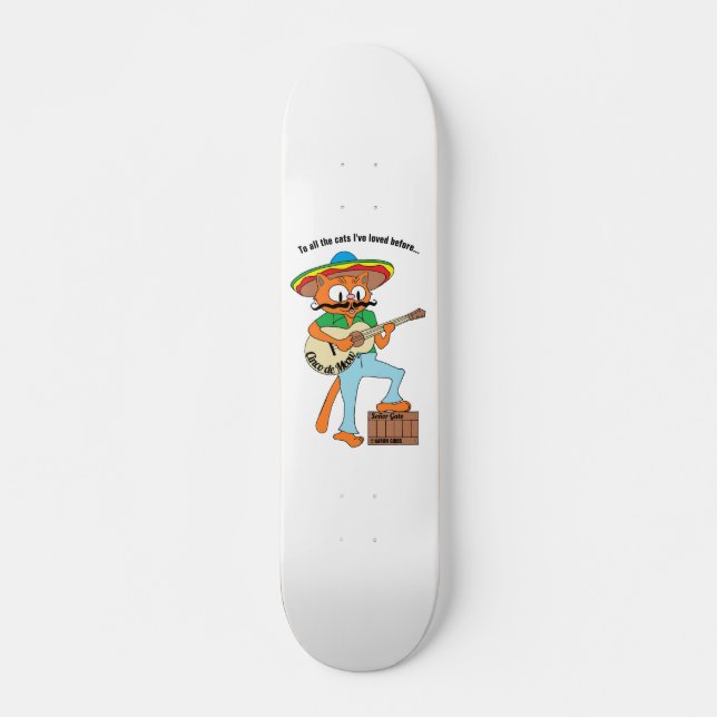 "Cinco de Meow" Singing Cartoon Mustache Cat Skateboard (Front)