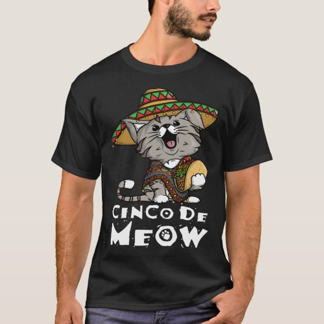 Cinco De Meow with Smiling Cat Taco and Sombrero T-Shirt (Front)