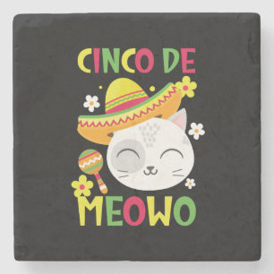 Cinco De Meowo, Colorful and playful Mexican cat Stone Coaster