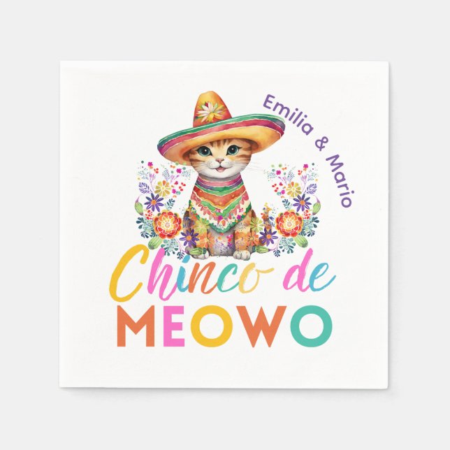 Cinco De Meowo Cute Cat Fiesta Party Custom Napkins (Front)