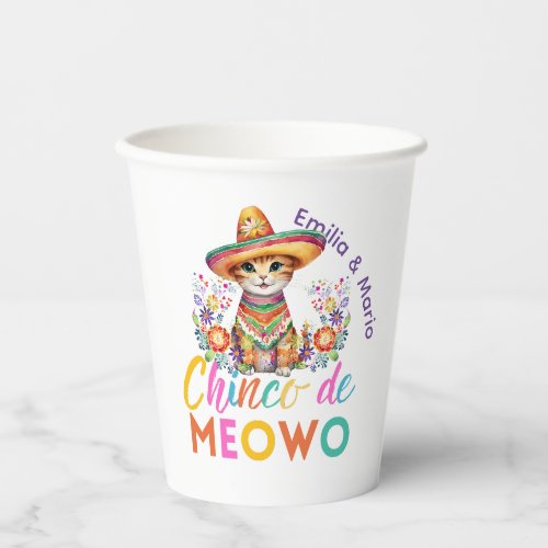 Cinco De Meowo Cute Cat Fiesta Party Custom Paper Cups