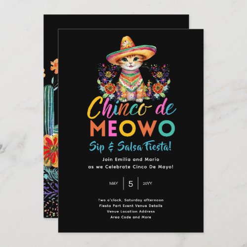 Cinco De Meowo Fun Cat Fiesta Party Time   Invitation