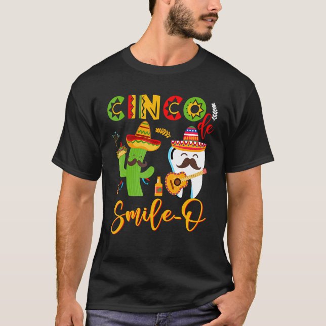 Cinco De Smile  O Funny Guitar Tooth Catus Tacos M T-Shirt (Front)