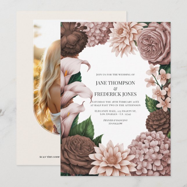 Cinder Rose, Burnt Cinnamon & Claystone Blush Invitation (Front/Back)