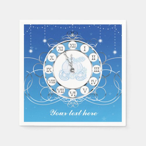 Cinderella Almost Midnight Silver  Blue Party Paper Napkins
