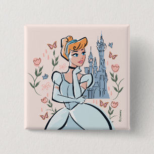Cinderella and Castle Stylized Badge Button