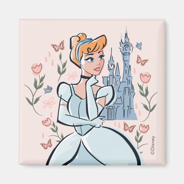 Cinderella and Castle Stylized Badge Magnet (Front)